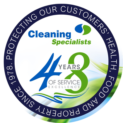 Cleaning Specialists, 43 years of service excellence, protecting our customers' health, food and property since 1978